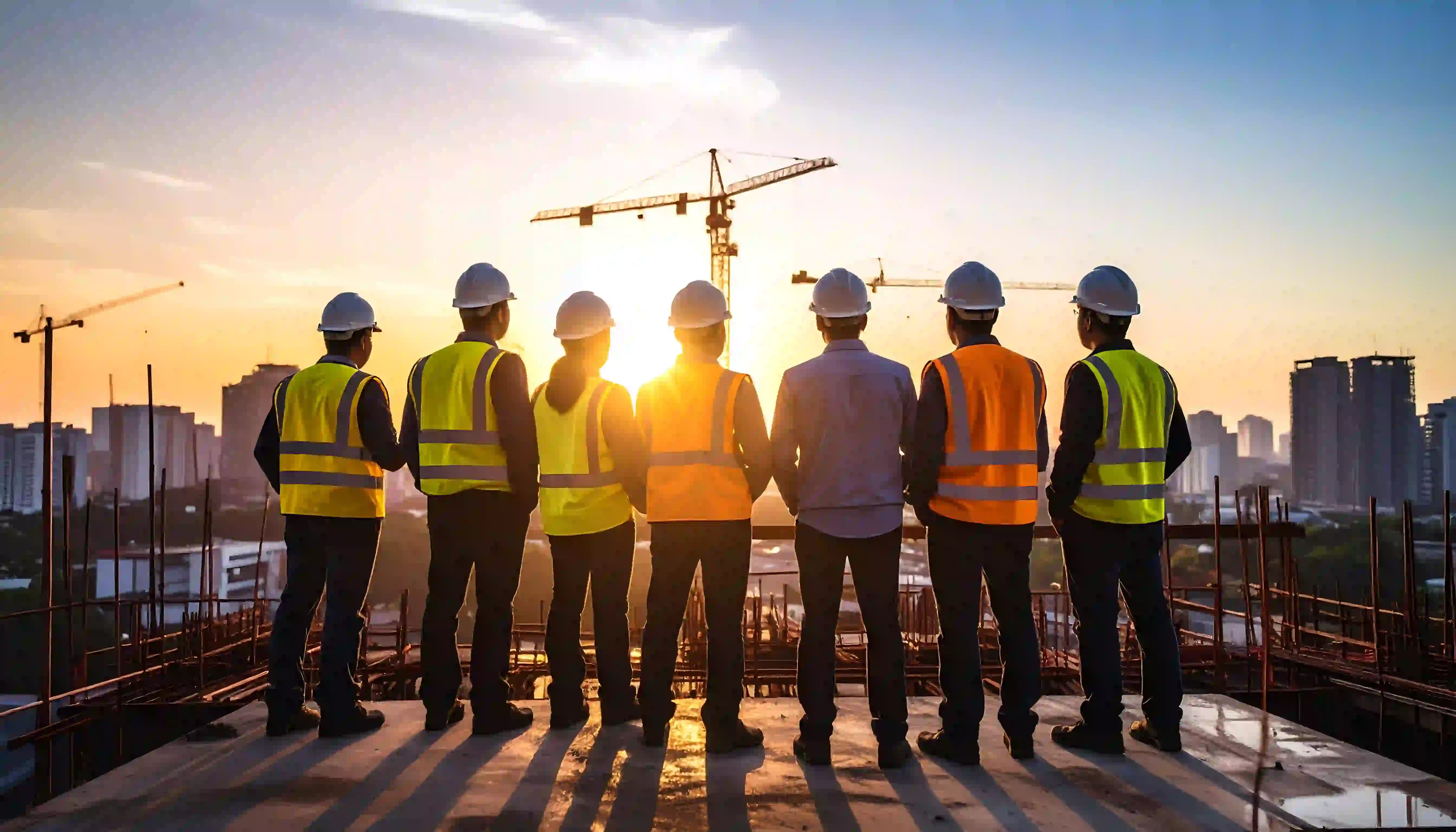 Construction workers on a safe work site